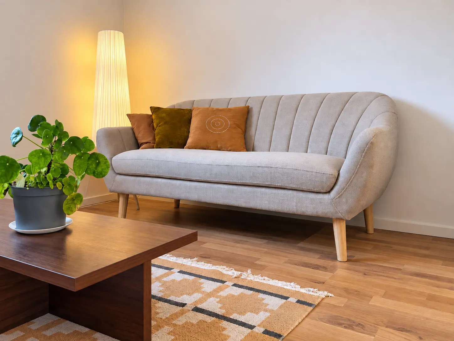 Sofa and living area in a Lakeview Studio at Lakefront.